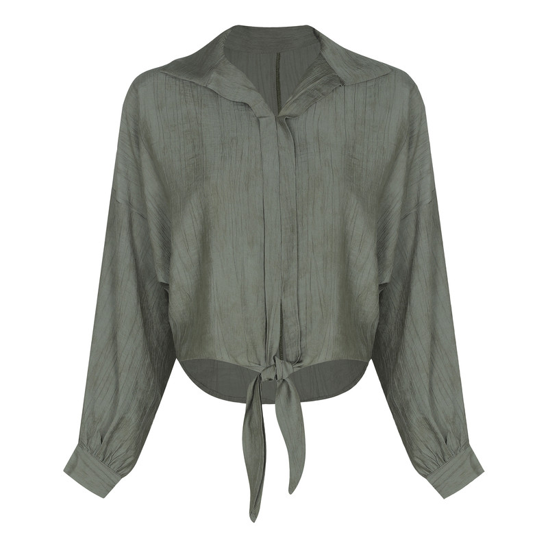 کراپ شومیز آستین بلند یقه هفت زنانه مدل یاشگین