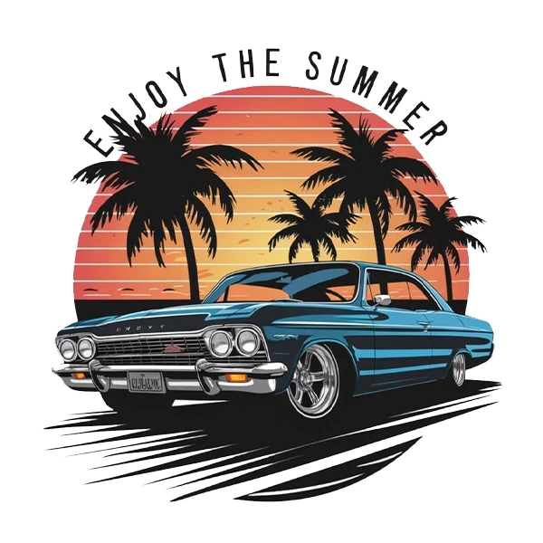 استیکر پارچه و لباس پاد آفرین طرح ماشین و منظره تابستان کد 4001