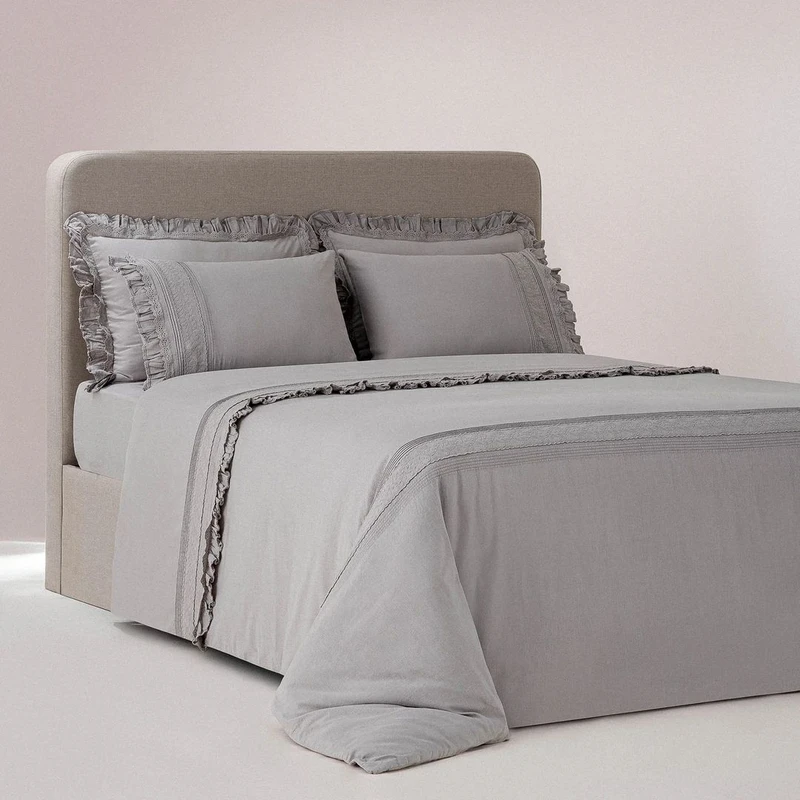 سرویس ملحفه دو نفره 6 تکه اکوکاتن مدل کینگ ADELYA GRI