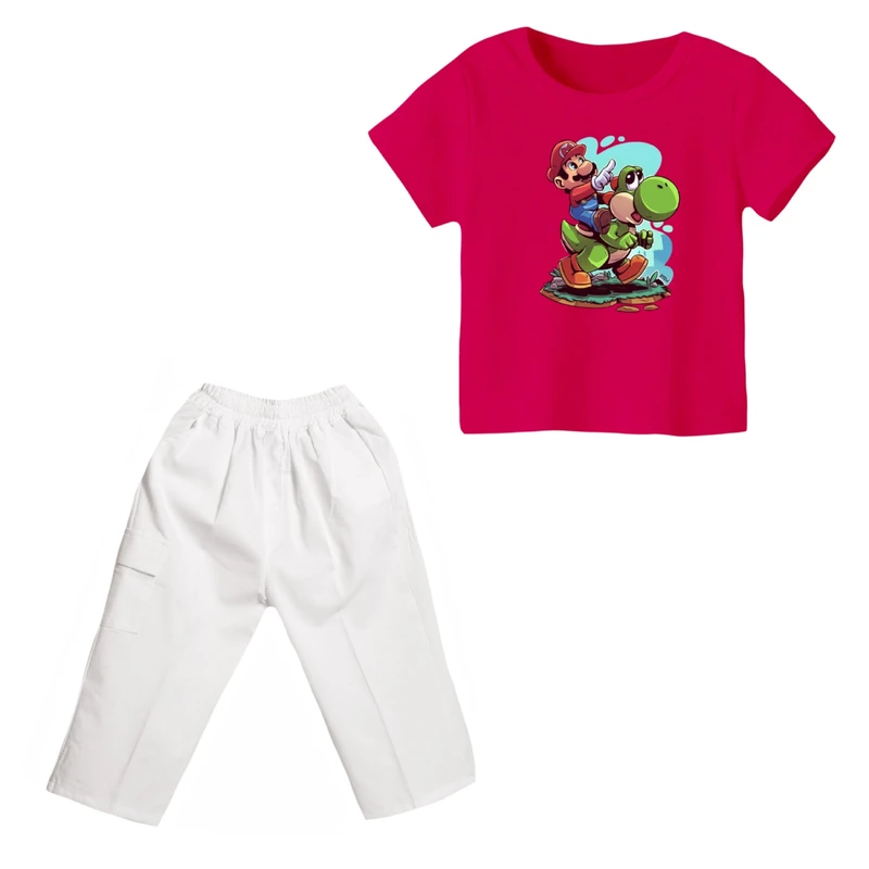 ست تی شرت و شلوارک دخترانه مدل ماریو کد ۱