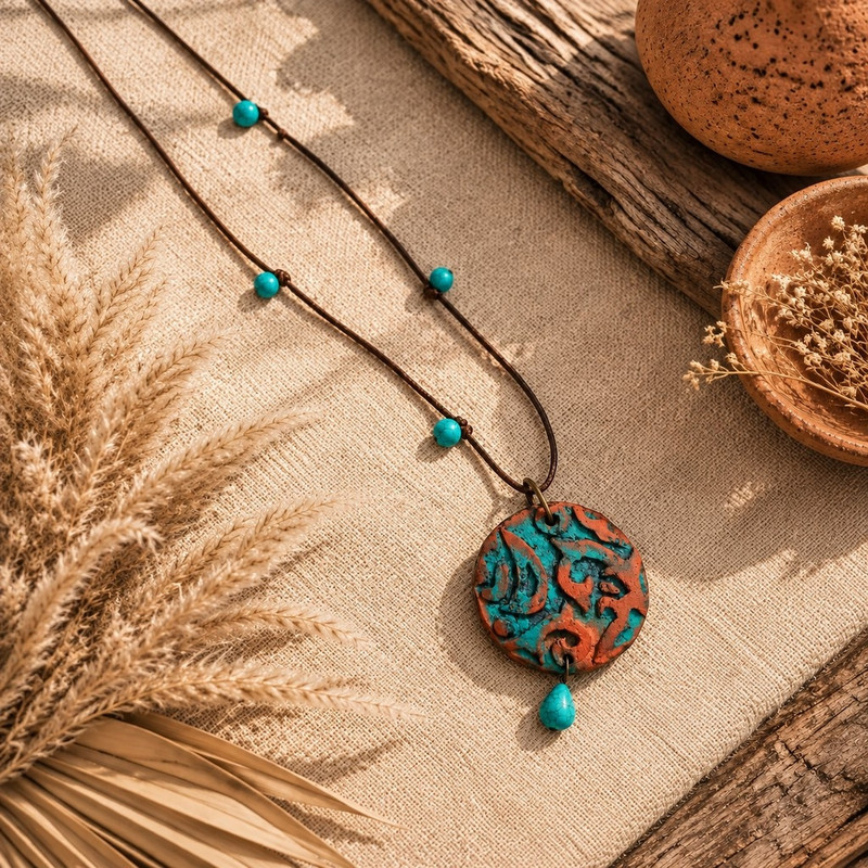 گردنبند دست ساز زنانه مدل پاپیه ماشه طرح اسلیمی