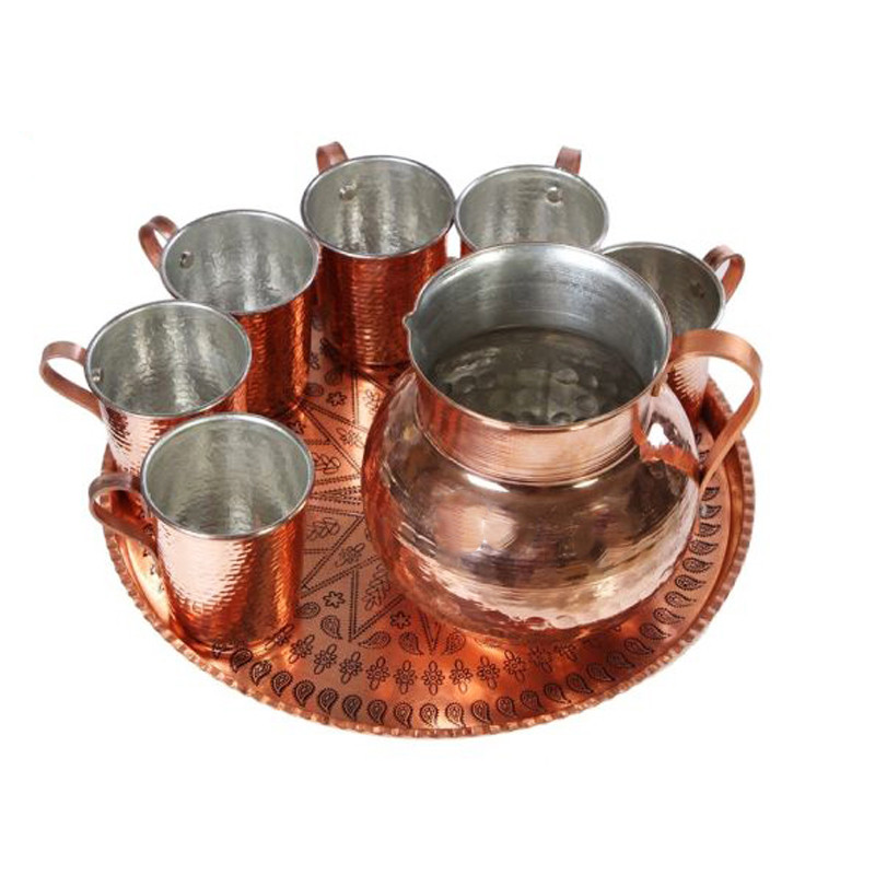 ست 8 تکه پارچ و لیوان و سینی مسی کد ZN0303