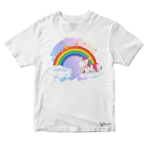تی شرت آستین کوتاه دخترانه مدل Unicorn کد SH009 رنگ سفید