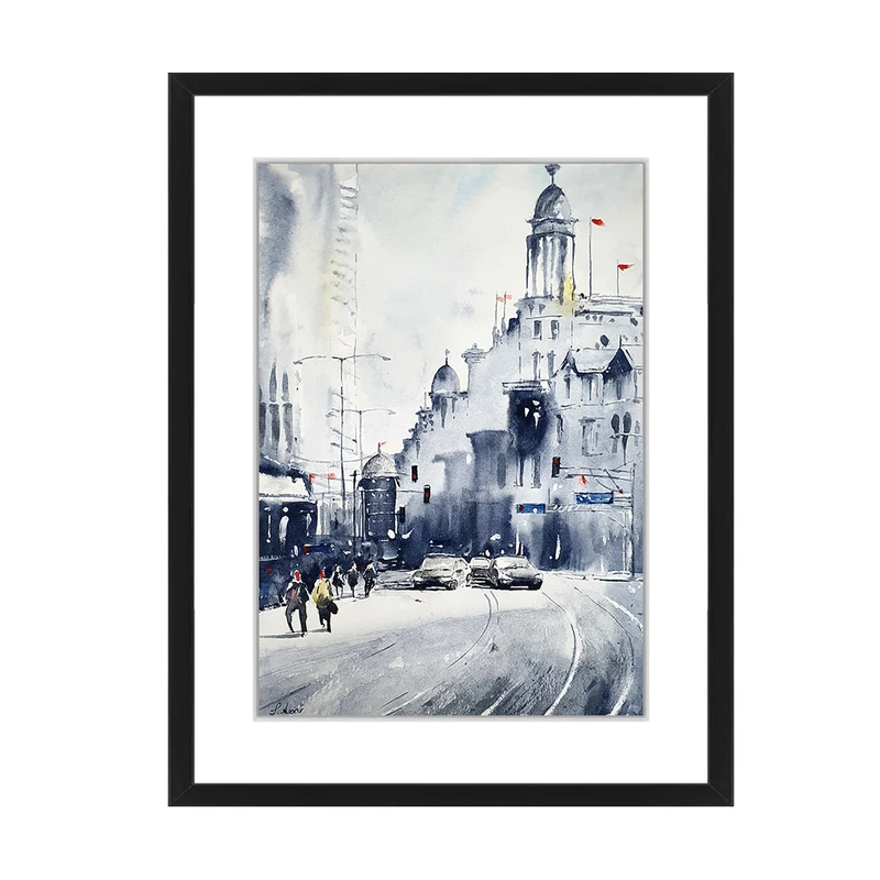 تابلو نقاشی آبرنگ به سبک انتزاعی طرح شهر روشن  کد 3532