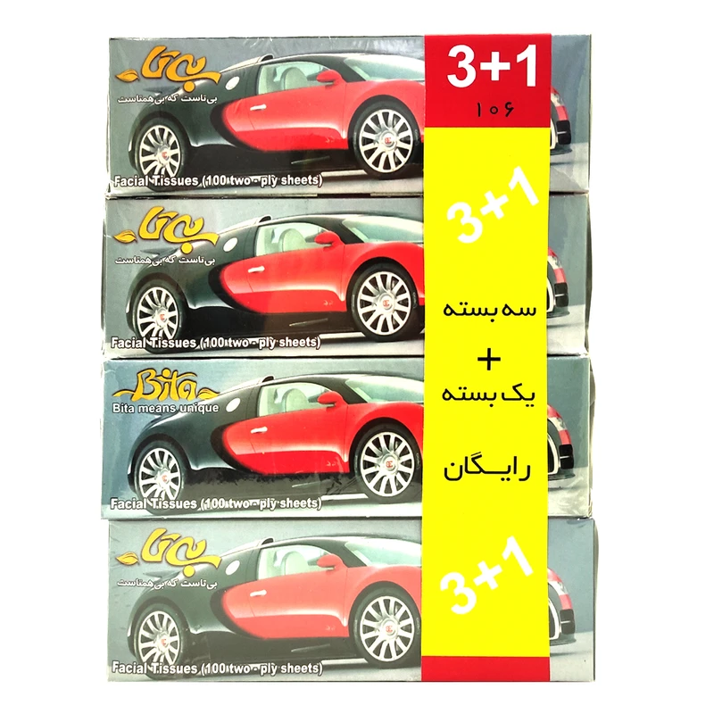 دستمال کاغذی 100 برگ بی تا مدل BI_CARFERRED بسته 4 عددی
