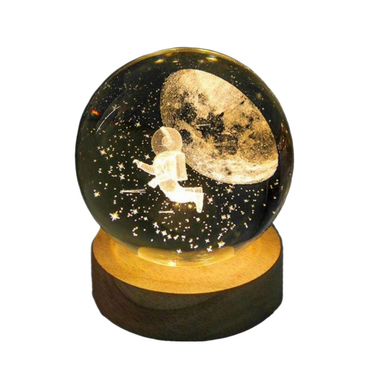 آباژور رومیزی مدل گوی کریستال طرح ماه و فضانورد