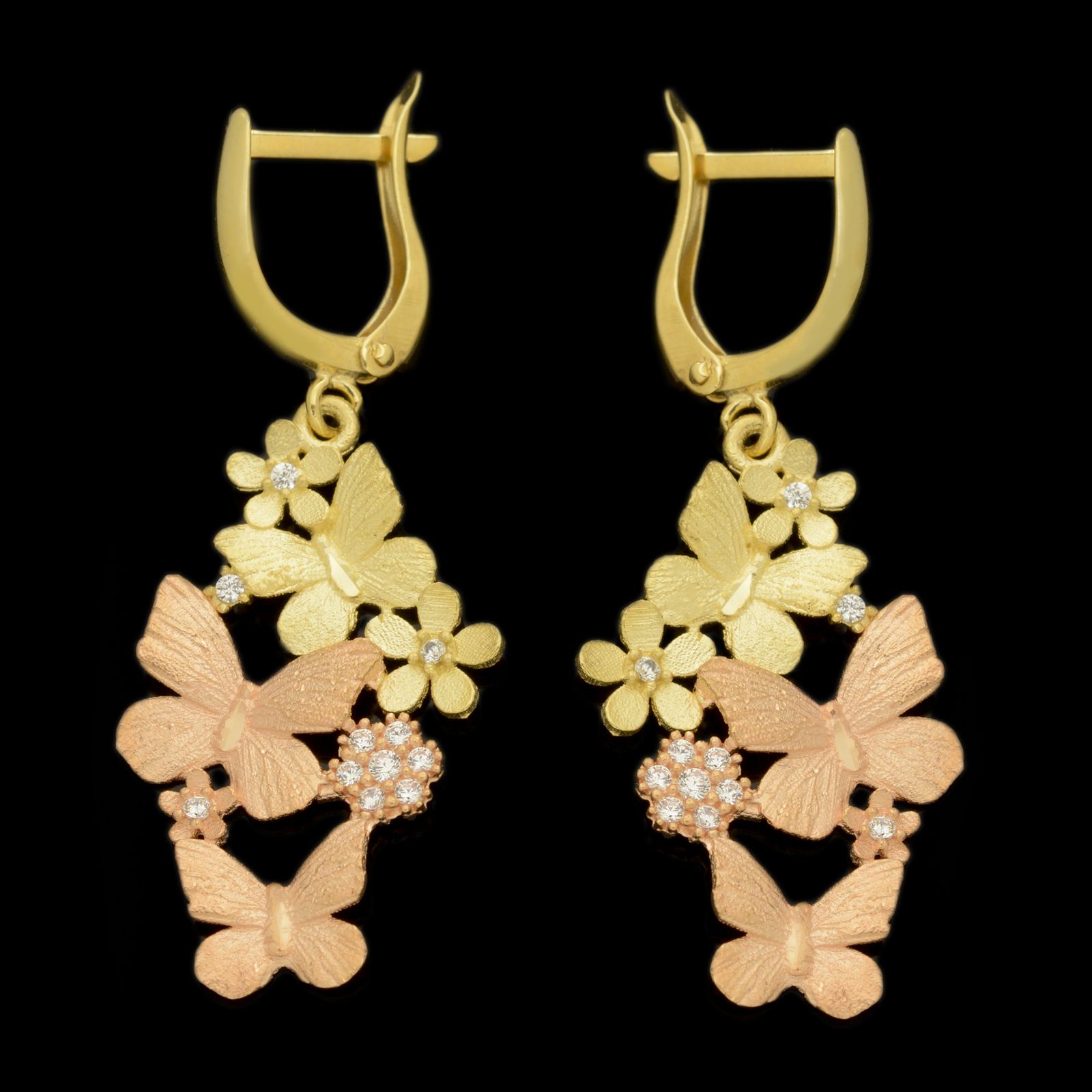 گوشواره طلا 18 عیار زنانه طلای مستجابی مدل گل و پروانه کد 670161 -  - 1