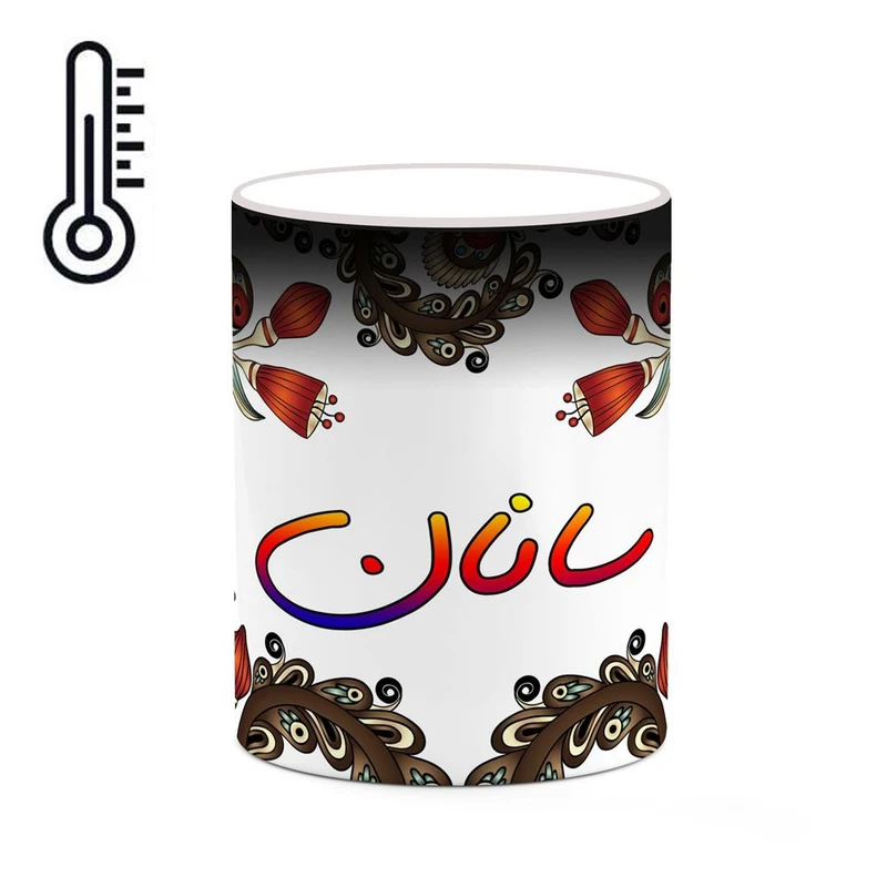 ماگ حرارتی کاکتی مدل اسم سانان طرح سنتی گل و بته کد mgh45526