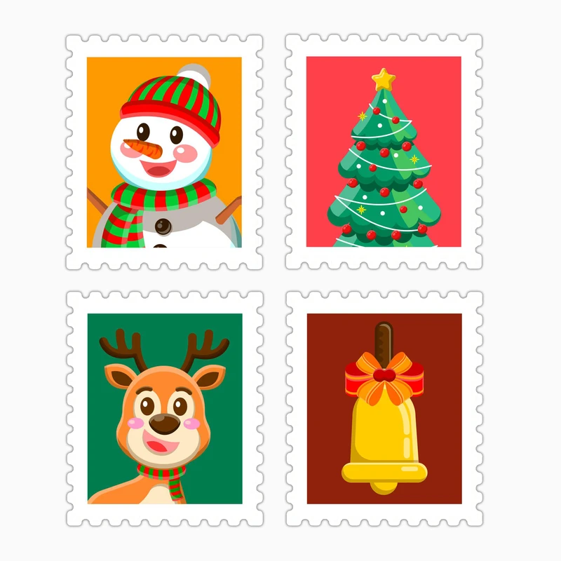 استیکر لپ تاپ و موبایل بووم طرح تمبر مدل آدم برفی کد MD25 مجموعه 4 عددی