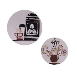 بشقاب دیوارکوب سفالی طرح کافه مجموع 2 عددی 