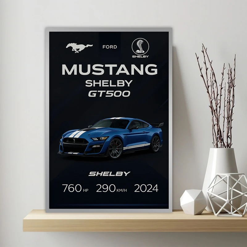 تابلو بکلیت طرح ماشین فورد موستانگ MUSTANG مدل SI-S10675 فریم نقره ای