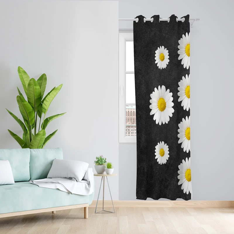 پرده طرح گل بابونه مدل مخمل پانچی کد 4026 z سایز 140x200 سانتی متر