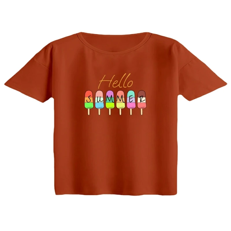 کراپ تی‌شرت آستین کوتاه زنانه مدل سلام تابستون