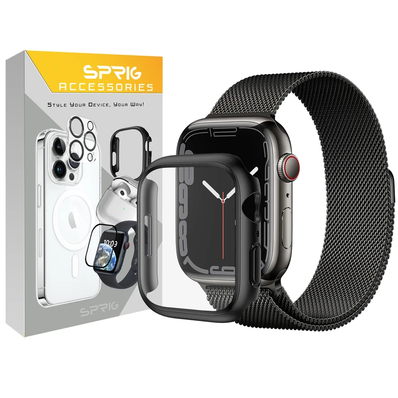بند اسپریگ مدل Milanese Mix Guard مناسب برای اپل واچ Series 8 45mm / Series 7 45mm / Series 9 45mm به همراه کاور