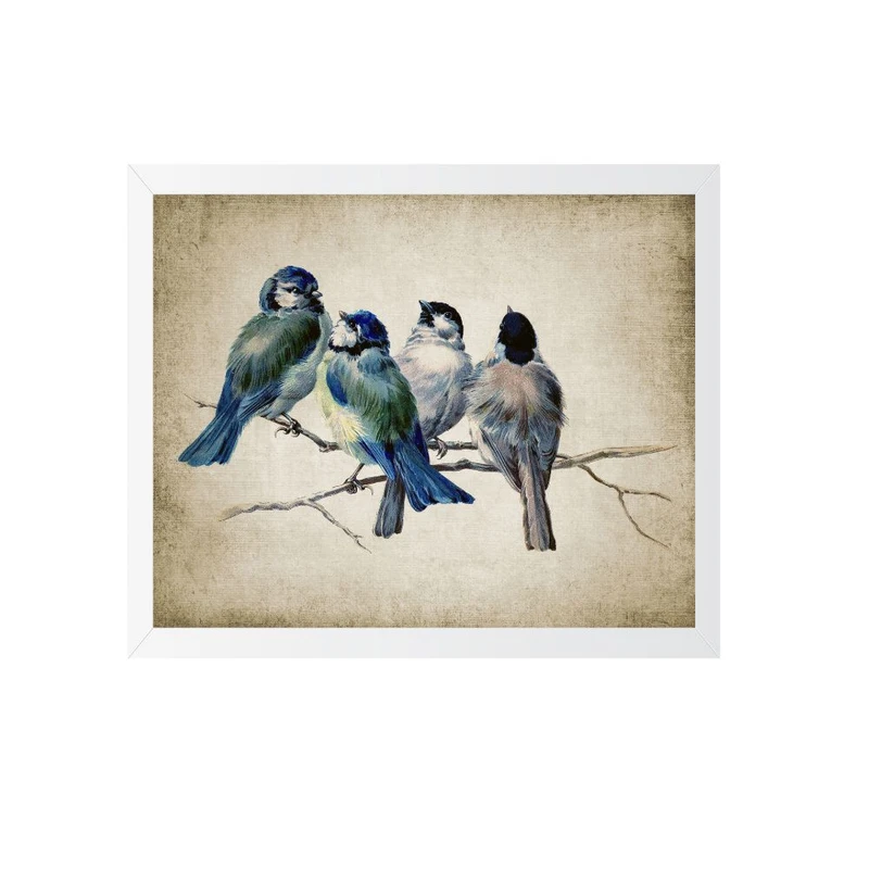 تابلو مدل پرندگان آبی بر شاخه