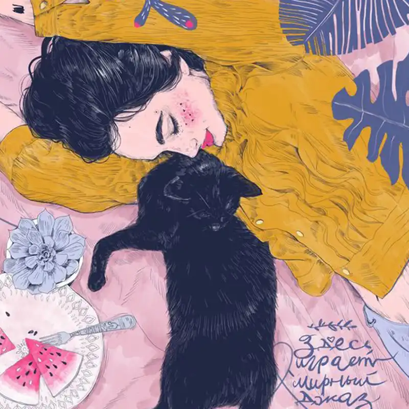 کاشی طرح گربه و دختر فانتزی کد 0476944