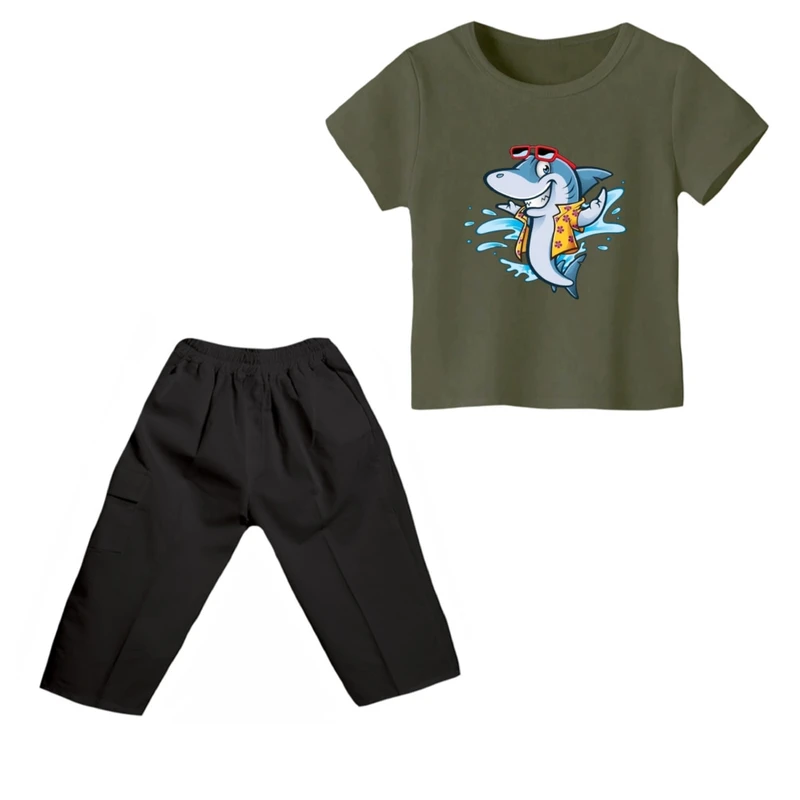 ست تی شرت و شلوارک پسرانه مدل کوسه کد 5