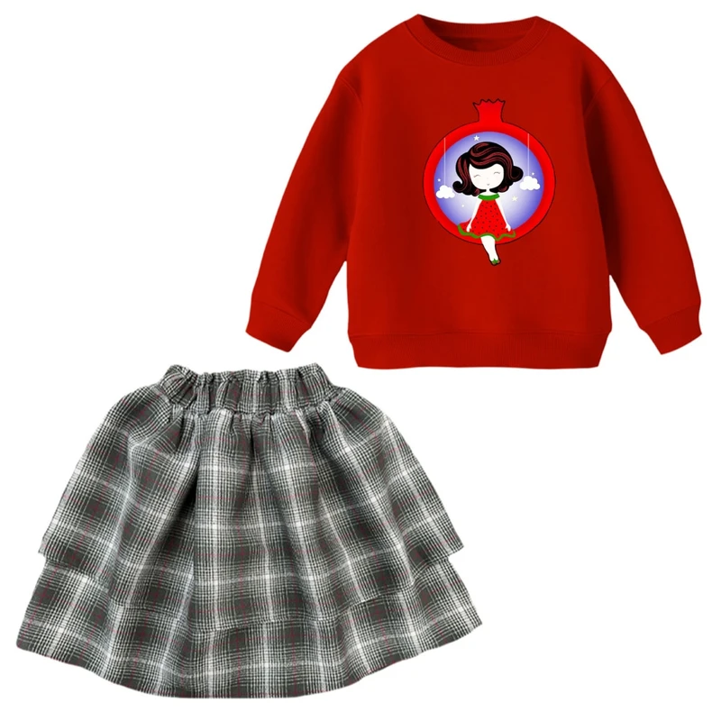 ست سویشرت و دامن دخترانه مدل انار یلدایی کد 2