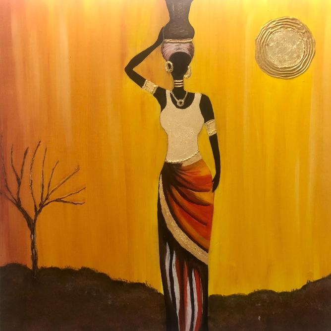 تابلو نقاشی رنگ روغن طرح زن آفریقایی کد ۱۰۳