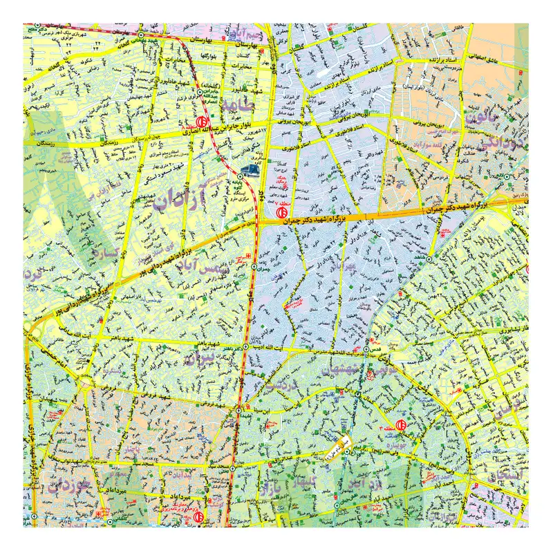 نقشه راهنمای مناطق شهرداری کلانشهر اصفهان گیتاشناسی نوین کد ۱۴۹۸