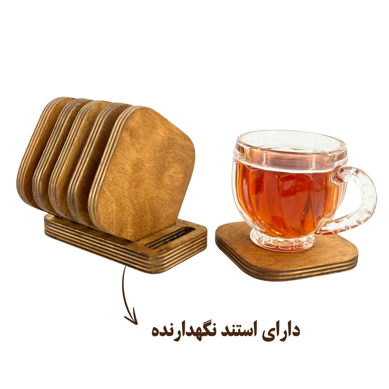 زیر لیوانی مدل چوبی کد ZL04 مجموعه 6 عددی به همراه استند