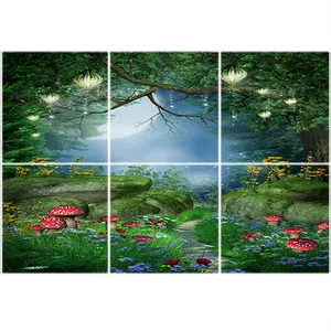  تایل سقفی آسمان مجازی طرح جنگل زیبا و مهتاب K 1111-6 سایز 60x60 سانتی متر مجموعه 6 عددی