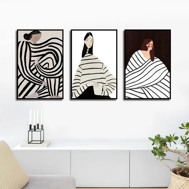 تابلو بکلیت طرح مدرن نقاشی سبک کوبیسم مدل B-2334 مجموعه 3 عددی