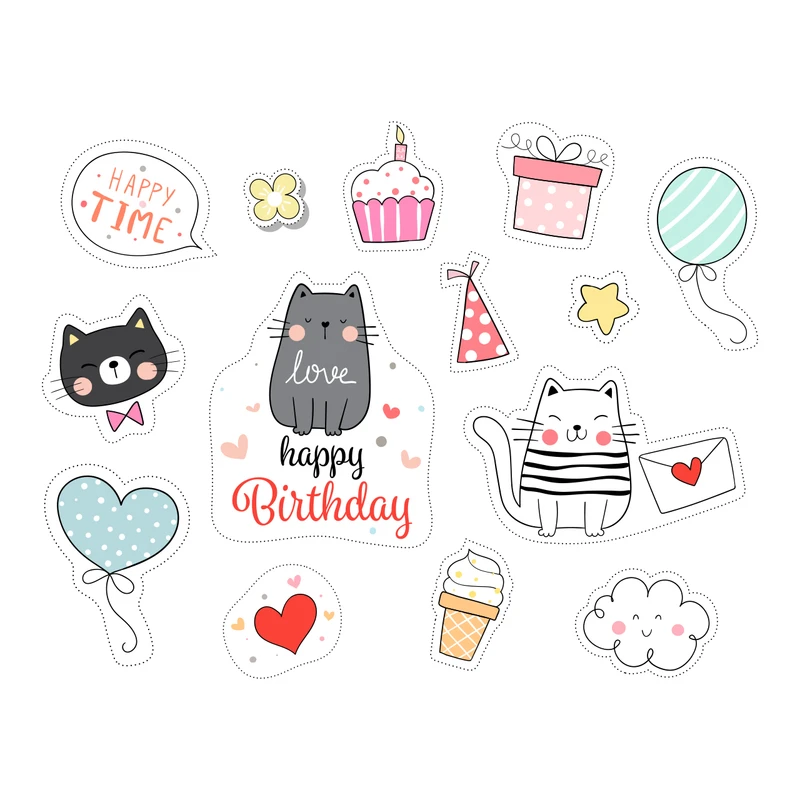 برچسب لپ تاپ پویا مارکت طرح تولد گربه ای  کد 2350 مجموعه 15 عددی 