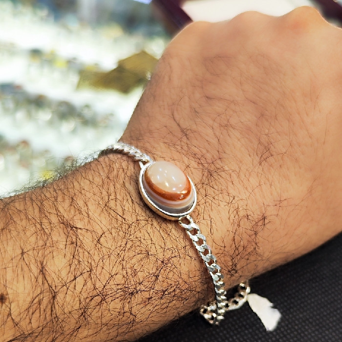 دستبند نقره مردانه نقره جات بافندگان مدل سنگ باباقوری کد 353