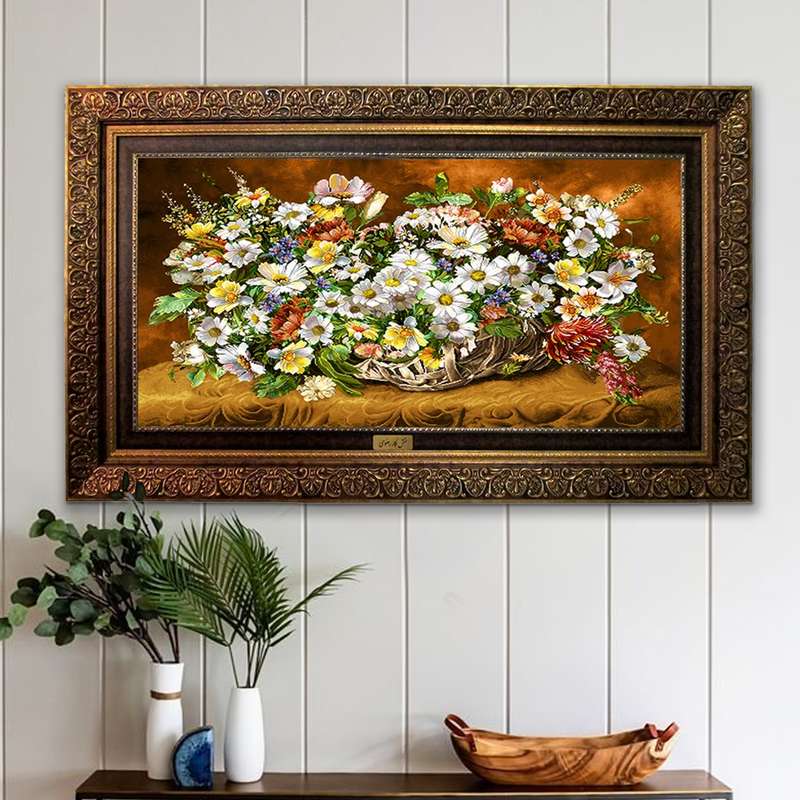 تابلو فرش ماشینی نقش نگار رضوی طرح گل کد 2109CB