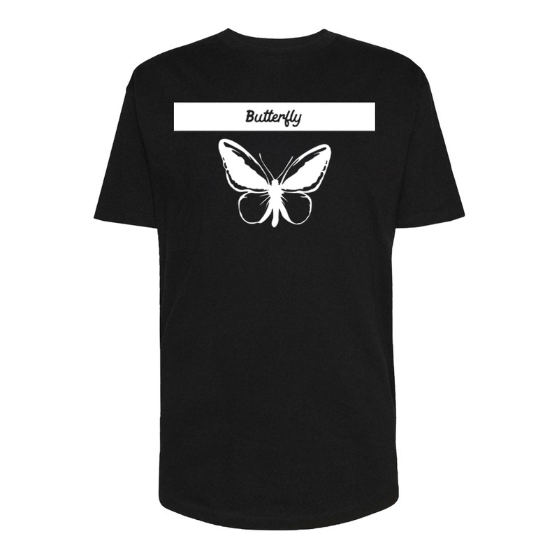 تی شرت لانگ زنانه مدل BUTERFLY کد P047 رنگ مشکی