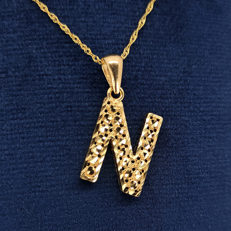 گردنبند طلا 18 عیار بچگانه طلا و جواهرسازی افرا مدل حرف ان 156078