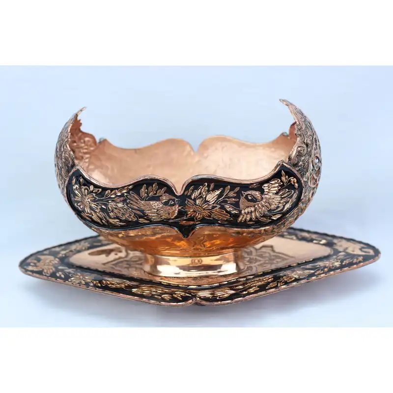 ست شکلات خوری و سینی مسی مدل الماس تراش کد m101