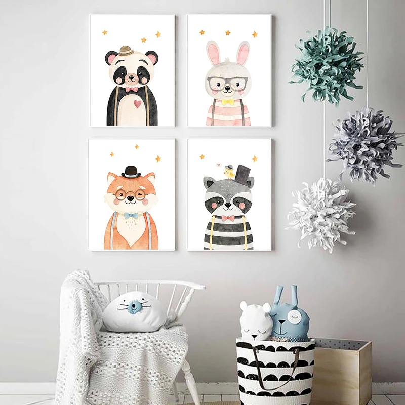 تابلو کودک و نوزاد مدل Elfap_Watercolor Animals 4000 مجموعه 4 عددی