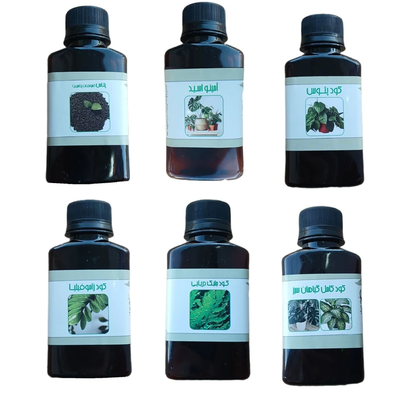 کود مایع پتاس و امینو اسید و پتوس و جلبک دریایی و زاموفیلیا و کود کامل گیاهان سبز مدل life drop حجم 110 میلی لیتر بسته 6 عددی