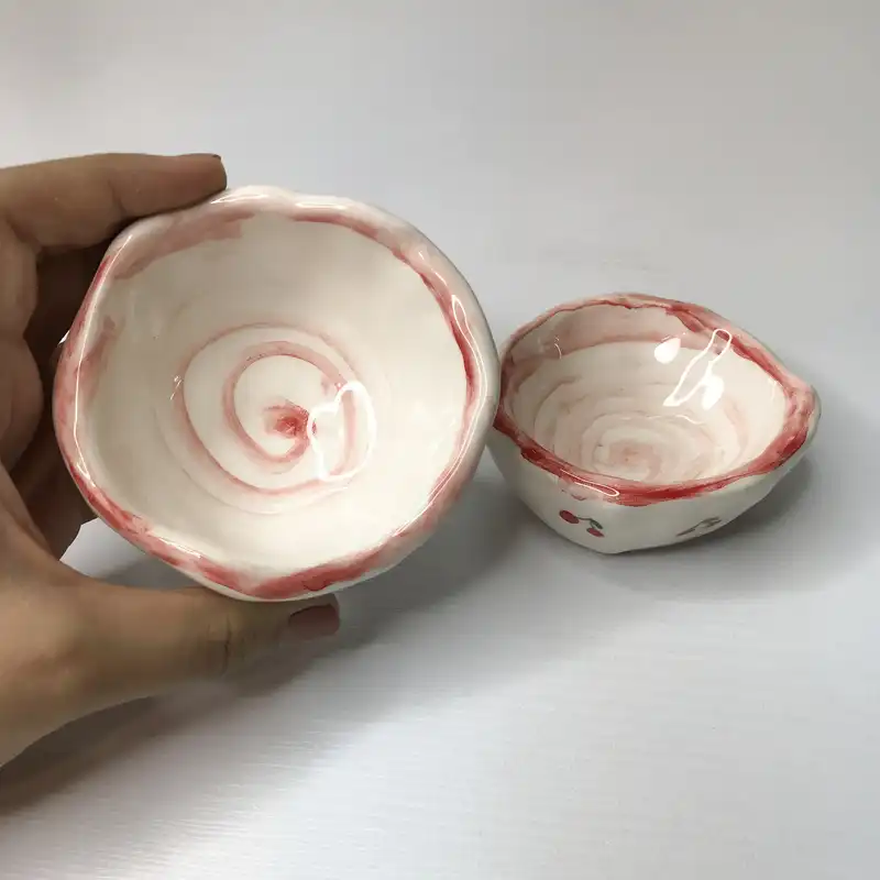 پیاله سرامیکی مدل دفرمه طرح گیلاس مجموعه 2 عددی