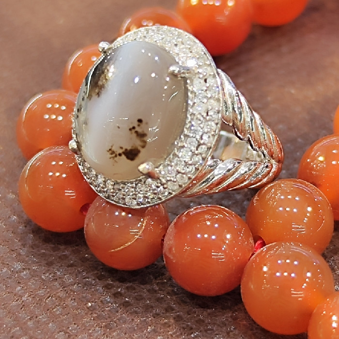 انگشتر نقره زنانه نقره جات بافندگان مدل عقیق شجر کد 100