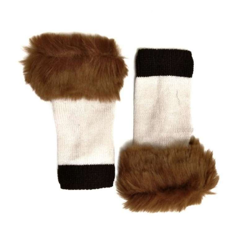 دستکش بافتنی زنانه مدل خزدار کد 04 رنگ سفید