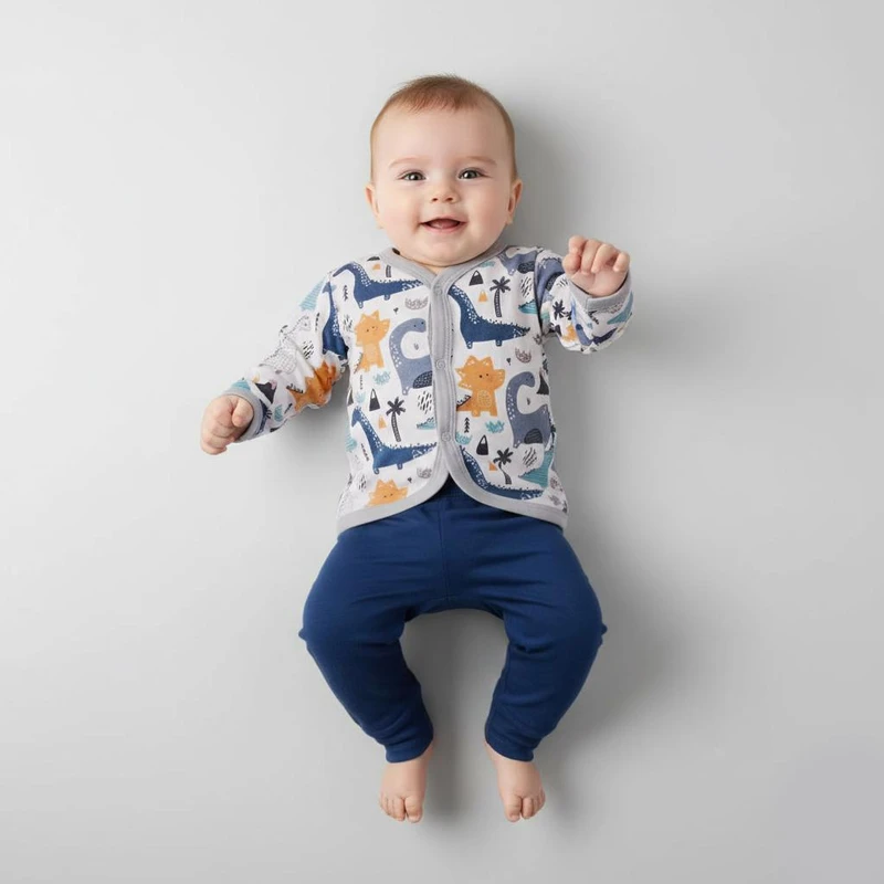 شومیز آستین بلند نوزادی مدل دایناسور مجموعه دو عددی