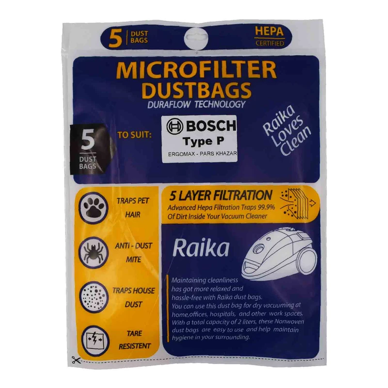 پاکت جاروبرقی رایکا مدل 2000 مناسب بوش و زیمنس بسته 5 عددی