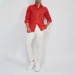 پیراهن آستین بلند یقه برگردان مردانه کروم مدل لینن 2510126