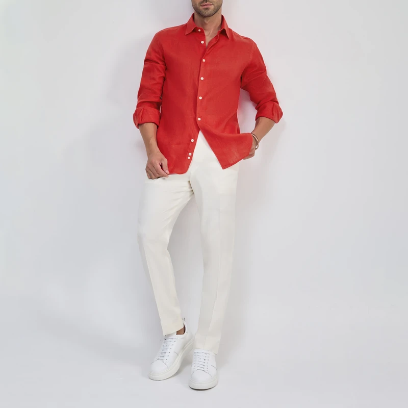 پیراهن آستین بلند یقه برگردان مردانه کروم مدل لینن 2510126