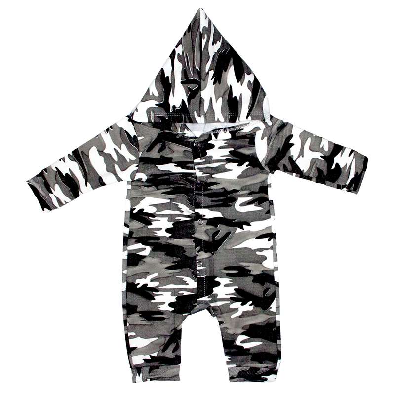 سرهمی نوزادی طرح ارتشی مدل 352  کلاه دار رنگ طوسی