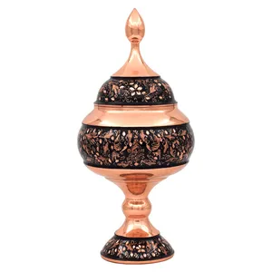 شکلات خوری مسی مدل الماس تراش طرح گل و مرغ کد 23
