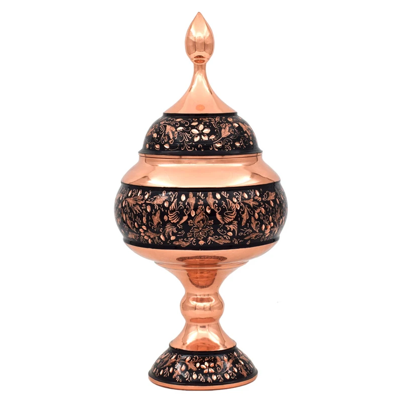 شکلات خوری مسی مدل الماس تراش طرح گل و مرغ کد 23