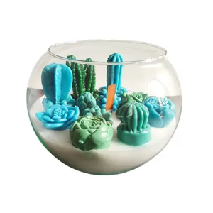 شمع دست ساز مدل حباب شیشه ای کاکتوس رنگارنگ