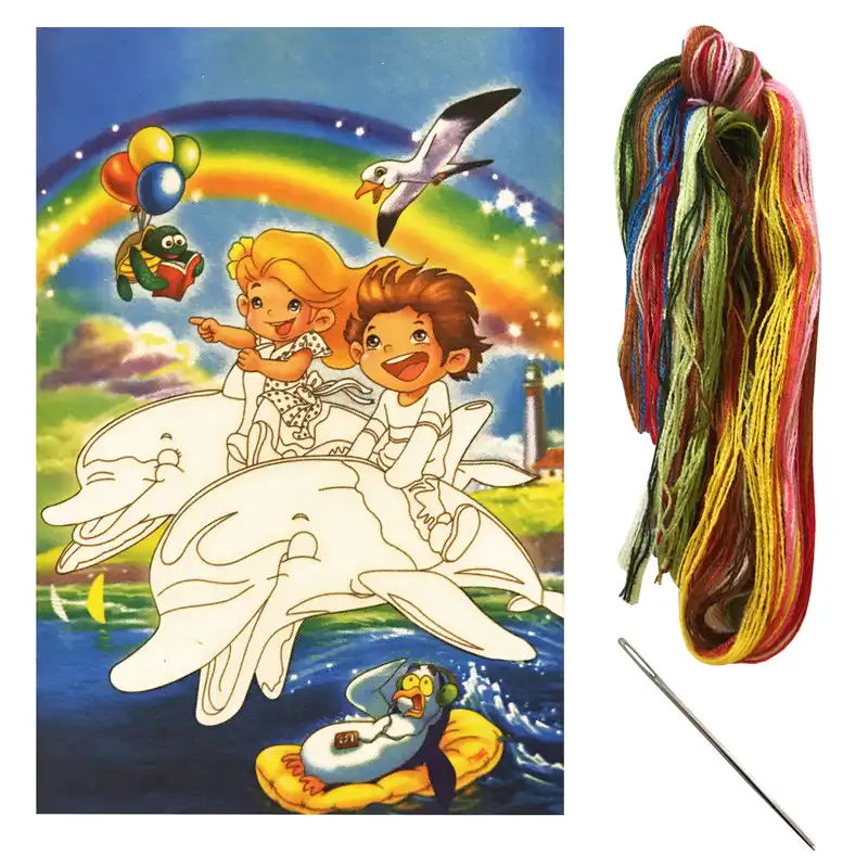 بسته گلدوزی مدل دلفین های شاد کد 35 مجموعه 3 عددی