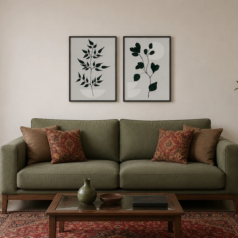 تابلو نقاشی رنگ روغن به سبک مینیمالیسم مدل برگ بسته دو عددی