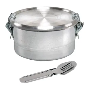 ظرف غذای سفری مدل دایره به همراه قاشق و چنگال