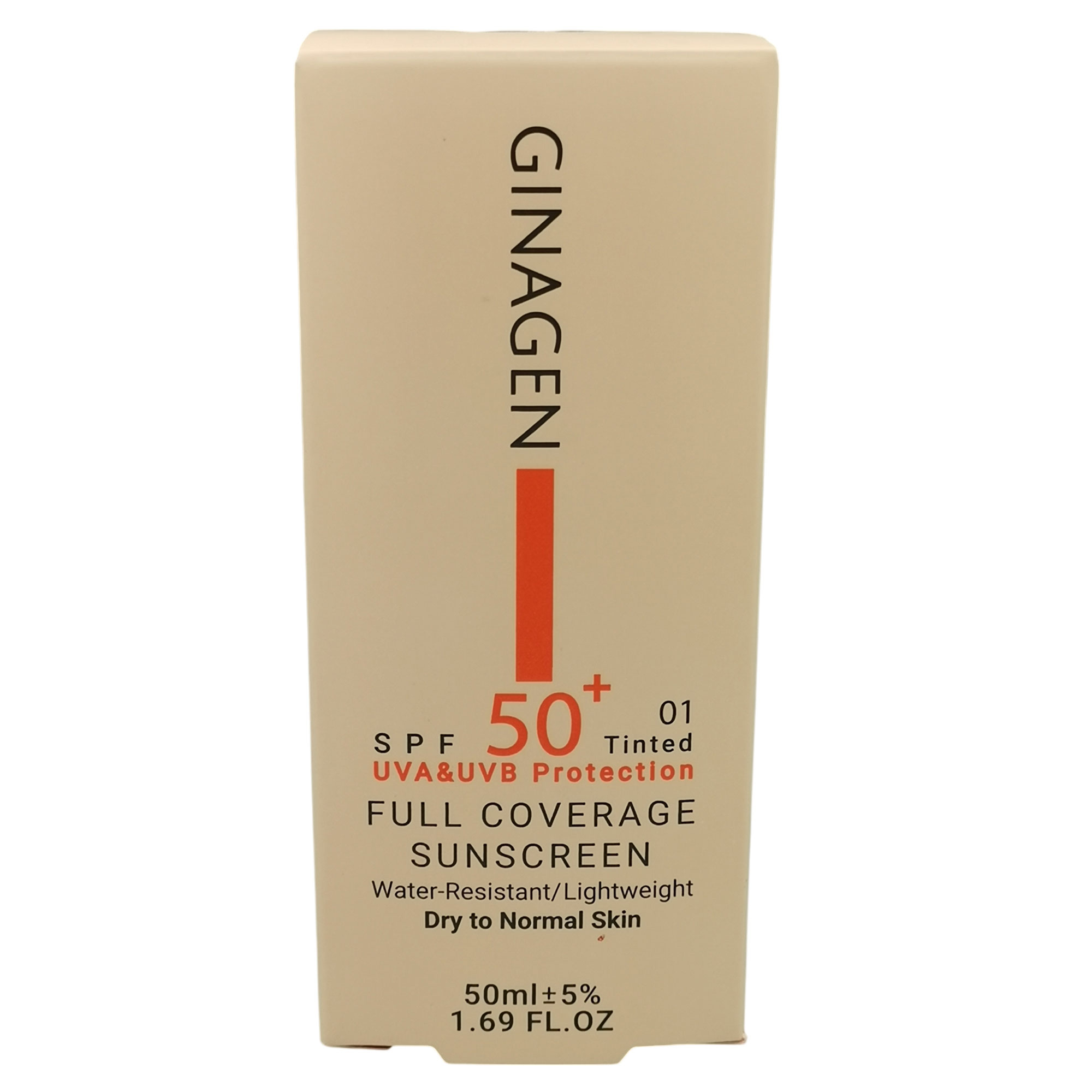 کرم ضد آفتاب رنگی ژیناژن SPF 50 مدل 01 محافظ UVA ،UVB ضد حساسیت، ضد چروک و ضد پیری، مناسب پوستهای خشک و نرمال حجم 50 میلی لیتر مجموعه دو عددی